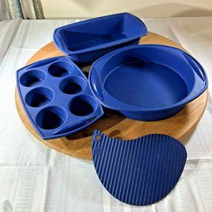 4 PC Chef mate silicon baking blue non-stick bakeware muffin pie bread hot pad